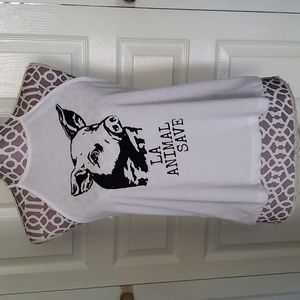 Los Angeles Animal Save Women's High Neck Tank Top, Pig , White/Black, Sz Small